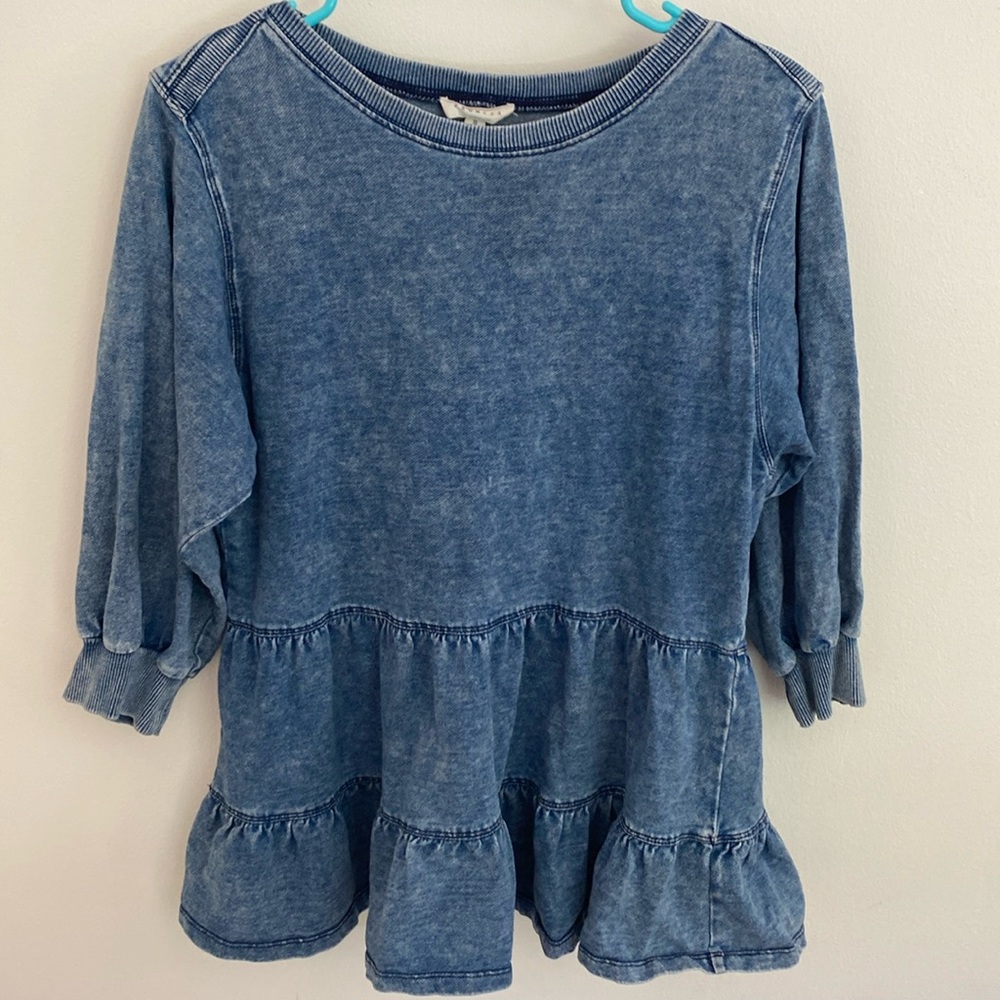 Promesa blue denim like peplum shirt size small